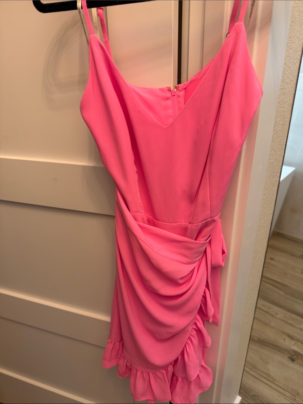 Lilly Pulitzer Hot Pink Draped Mini Dress with Ruffle Hem